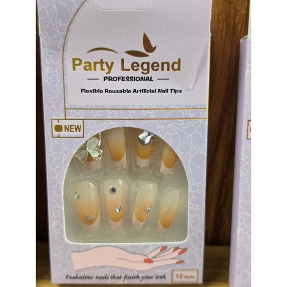 Party Legend Artificial Nail Tips 12ct Multicolor New Ombre Butterfly Rhinestone - Picture 3 of 5